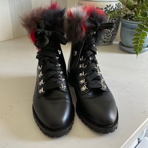 Rebecca Minkoff Lace Up Side Zip Fur Trimmed Combat Boots